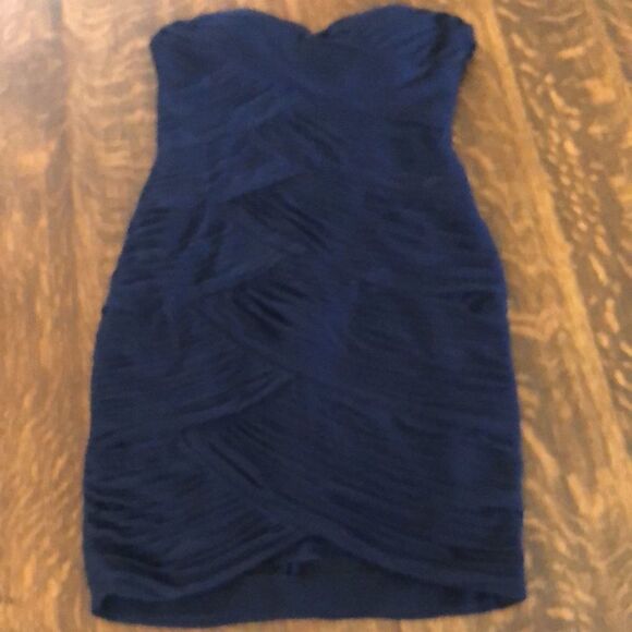 Adrianna Papell Collection Navy Blue Strapless Shutter Pleat Dress - Picture 5 of 14